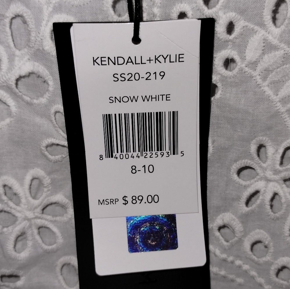 Kendall + Kylie NWT white eyelet dress asymmetrical sleeveless, size 8 - Picture 7 of 12